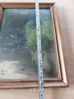 Antique Painting, Circa 1880, Oil on Canvas, Landscape with a Path, Period Frame