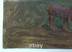 Antique Painting, Draft, Beef, Oil On Canvas Without Chassis, Painting 19th Century
