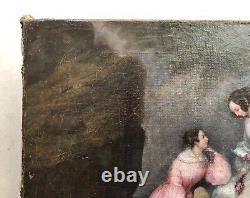 Antique Painting, Genre Scene, Confidents, Oil On Canvas, Painting, 19th