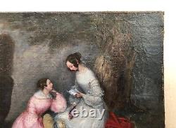 Antique Painting, Genre Scene, Confidents, Oil On Canvas, Painting, 19th