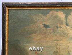 Antique Painting, Important Oil On Framed Canvas, Animated Port, XVIII Or XIX
