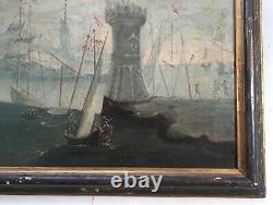 Antique Painting, Important Oil On Framed Canvas, Animated Port, XVIII Or XIX