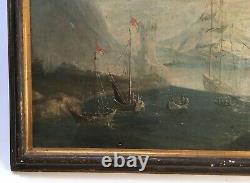 Antique Painting, Important Oil On Framed Canvas, Animated Port, XVIII Or XIX