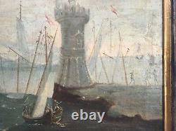 Antique Painting, Important Oil On Framed Canvas, Animated Port, XVIII Or XIX