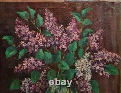 Antique Painting Of Beautiful Quality Oil On Canvas Lilas 51,5cm X57cm