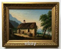 Antique Painting, Oil On Canvas, Animated Landscape, Chaumière, Box, 19th