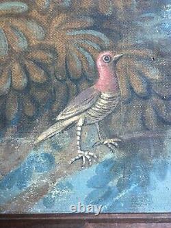 Antique Painting, Oil On Canvas, Connected Bird, 82 Cm, 19th Century