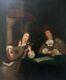 Antique Painting, Oil On Canvas, Couple Of Musicians In An Interior, 19th Century