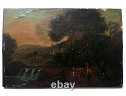 Antique Painting, Oil On Canvas On Panel, Animated Landscape, 17th Century