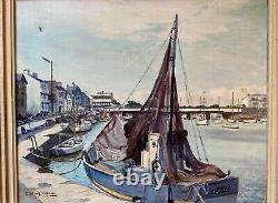 Antique Painting Oil On Canvas Signed Charles Viaud Port Pouliguen Bretagne Baule