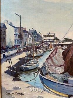 Antique Painting Oil On Canvas Signed Charles Viaud Port Pouliguen Bretagne Baule