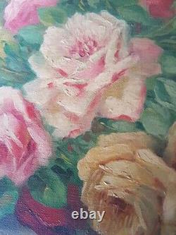 Antique Painting, Oil On Canvas Signed Mascarey Still Life Pink