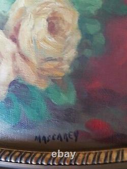 Antique Painting, Oil On Canvas Signed Mascarey Still Life Pink