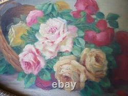 Antique Painting, Oil On Canvas Signed Mascarey Still Life Pink