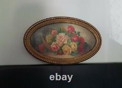 Antique Painting, Oil On Canvas Signed Mascarey Still Life Pink
