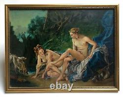 Antique Painting, Oil On Cardboard, Diane Huntresse, Box And Under Glass, 20th Century