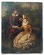Antique Painting, Oil On Panel, Galante Scene, 19th Or Before