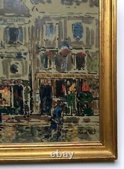 Antique Painting, Oil On Panel, Monogram, Animated Street, City, Early 20th Century