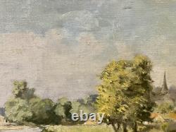 Antique Painting Oil on Canvas Lock of Neuilly-sur-Marne 1948 signed Bern Art