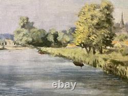 Antique Painting Oil on Canvas Lock of Neuilly-sur-Marne 1948 signed Bern Art