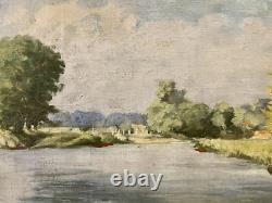 Antique Painting Oil on Canvas Lock of Neuilly-sur-Marne 1948 signed Bern Art