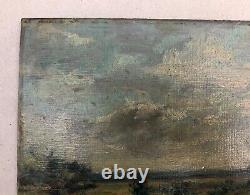 Antique Painting, Peasant In A Landscape, Oil On Cartoon, Painting, Early 20th Century