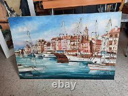 Antique Painting, Port De St Tropez Oil On Canvas, Sign R M Fumoleau 88