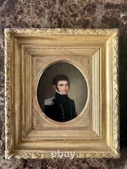 Antique Painting Portrait of a Military Officer, 19th Century, Oil on Panel, Gilded Frame