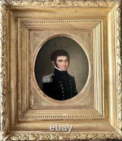 Antique Painting Portrait of a Military Officer, 19th Century, Oil on Panel, Gilded Frame
