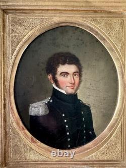 Antique Painting Portrait of a Military Officer, 19th Century, Oil on Panel, Gilded Frame