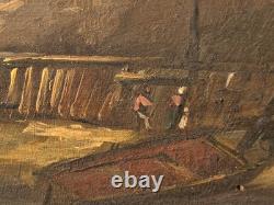 Antique Painting. Seascape with Sails, Oil on Wood Panel