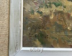 Antique Painting Signed And Dated 1943, Moncada, Spain, Oil On Canvas, 20th Century