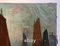 Antique Painting Signed, Animated Breton Port, Oil On Canvas, Painting, Early 20th Century
