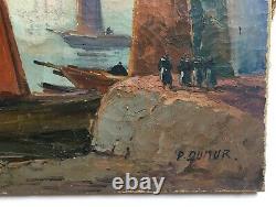Antique Painting Signed, Animated Breton Port, Oil On Canvas, Painting, Early 20th Century