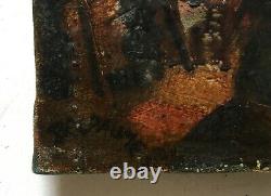 Antique Painting Signed, Animated Docks, Oil On Canvas, Signature To Be Identified, 20th