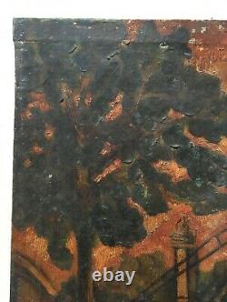 Antique Painting Signed, Animated Docks, Oil On Canvas, Signature To Be Identified, 20th