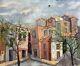 Antique Painting Signed, City With Colorful Facades, Oil On Canvas, Painting, 20th Century