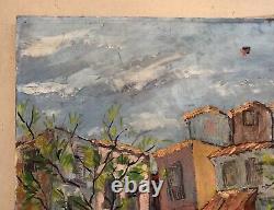 Antique Painting Signed, City With Colorful Facades, Oil On Canvas, Painting, 20th Century