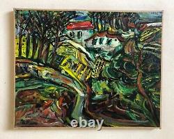 Antique Painting Signed, Expressionist Landscape, Oil On Canvas, 20th Century Painting
