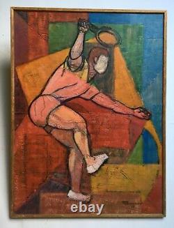 Antique Painting Signed, Important Oil On Canvas, Tennis Player, 20th