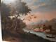 Antique Painting Signed, Oil On Canvas, Animated River Landscape, 19th Century