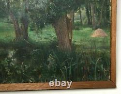 Antique Painting Signed, Oil On Canvas, Clairière, Vache, Large Format, Early 20th Century