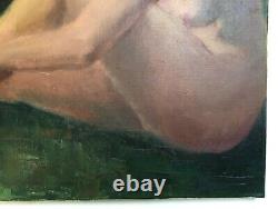 Antique Painting Signed, Oil On Canvas, Female Nude, 20th Century