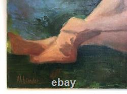 Antique Painting Signed, Oil On Canvas, Female Nude, 20th Century