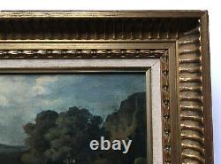 Antique Painting Signed, Oil On Canvas, Landscape At The Waterfall, Box, Early 20th Century