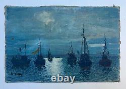 Antique Painting Signed, Oil On Canvas, Pinasses, Port Louis, Brittany, 20th Century