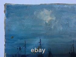 Antique Painting Signed, Oil On Canvas, Pinasses, Port Louis, Brittany, 20th Century
