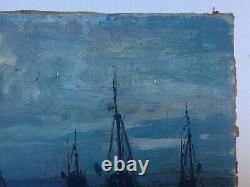 Antique Painting Signed, Oil On Canvas, Pinasses, Port Louis, Brittany, 20th Century