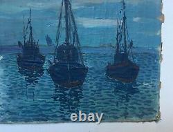 Antique Painting Signed, Oil On Canvas, Pinasses, Port Louis, Brittany, 20th Century