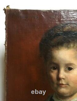 Antique Painting Signed, Oil On Canvas, Portrait Of Girl, Child, 19th Century